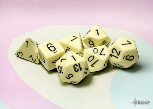 25462- Opaque Pastel Yellow/black Polyhedral 7-Dice Set