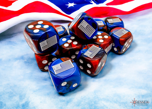 29065 - United States War Dice Gemini Blue-Red/white 16mm d6 Dice Block (12 dice)