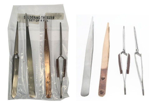4-Piece Assorted Hobby/Soldering Tweezer set (6.5" Cross Action,6.5" Fiber Grip ST, 6.5" Brass ,7" Straight)