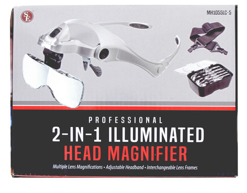 2-IN-1 Professional Illuminated Head Magnifier with Head Strap & 5 Lens 1x,1.5x,2x,2.5x,3.5x
