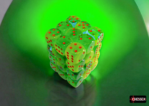 26870 - Gemini Plasma Green-Teal/orange Luminary 12mm d6 Dice Block (36 dice)