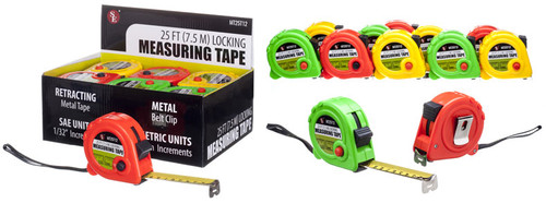 25'/1" Locking Measuring Tape SAE/Metric W/ Belt Clip