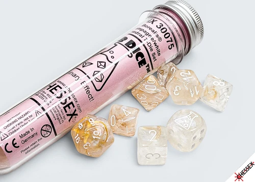 30075 - Borealis Champagne/white Polyhedral 7-Dice Set (with bonus die)