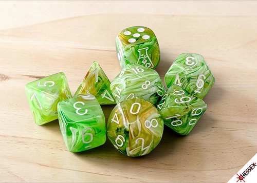 30077 - Marble Sour Green/white Polyhedral 7-Dice Set (with bonus die)
