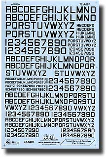 72A007 - 1/72 STENCIL LETTERS & NUMBERS BLACK - Brookhurst Hobbies