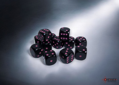 【くろ】DICE BANK 25648 - Opaque Black/pink 16mm d6 Dice Block (12 dice
