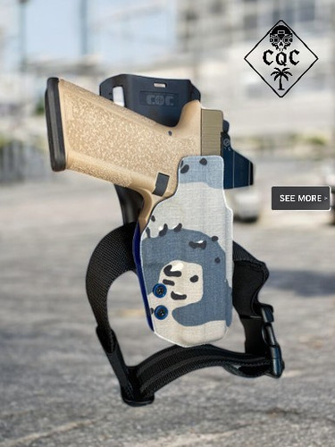 Close Quarters Carry mid-drop OWB rig side view with dual-screw adjustable retention