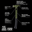 Stiletto TIB15MC-CGR TIBONE 15oz Milled/Curved Titanium Hammer- Limited Edition Green