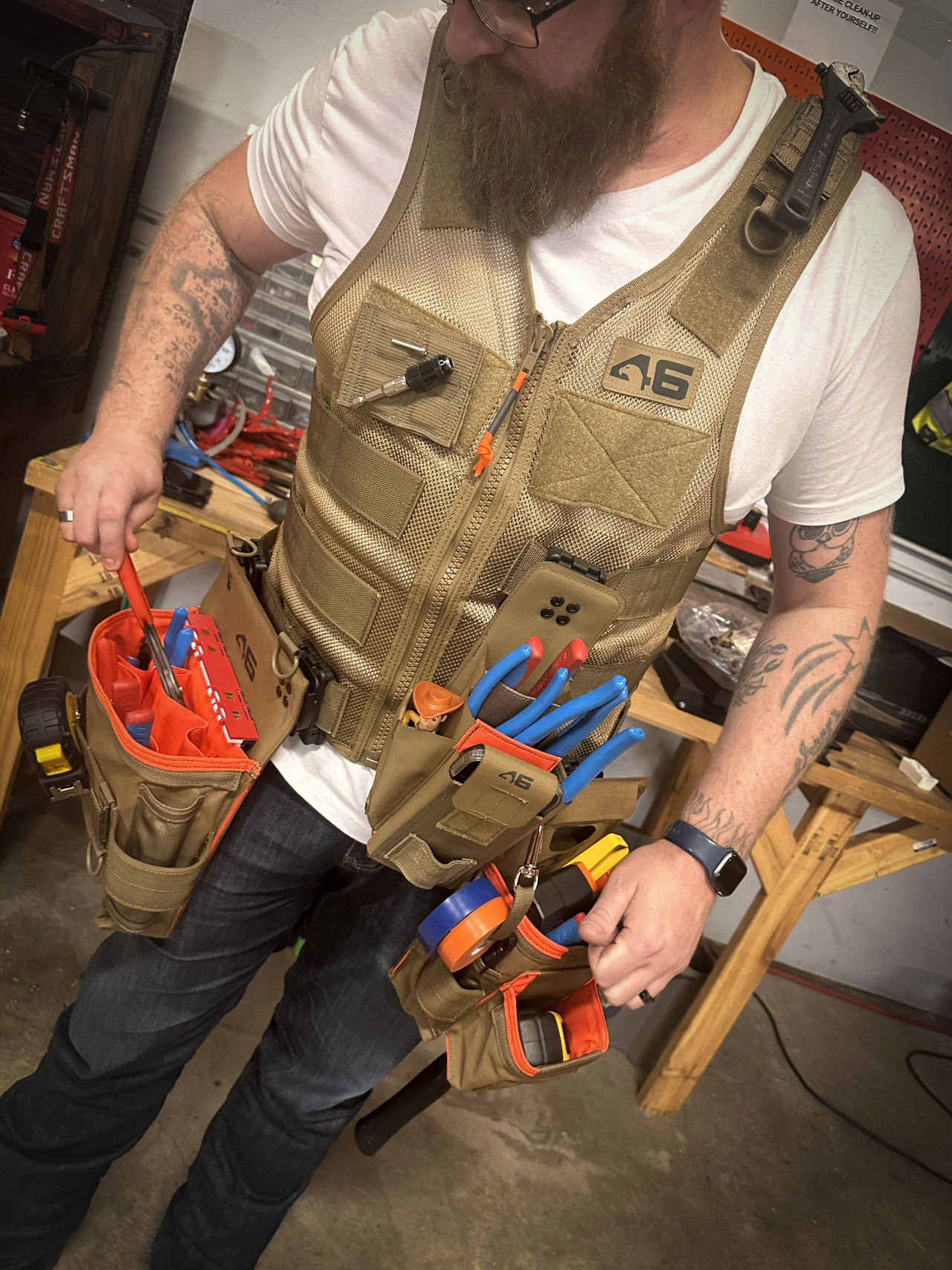 Atlas 46 Saratoga Tool Vest LT Standard Coyote/Orange - TEGS Tools 