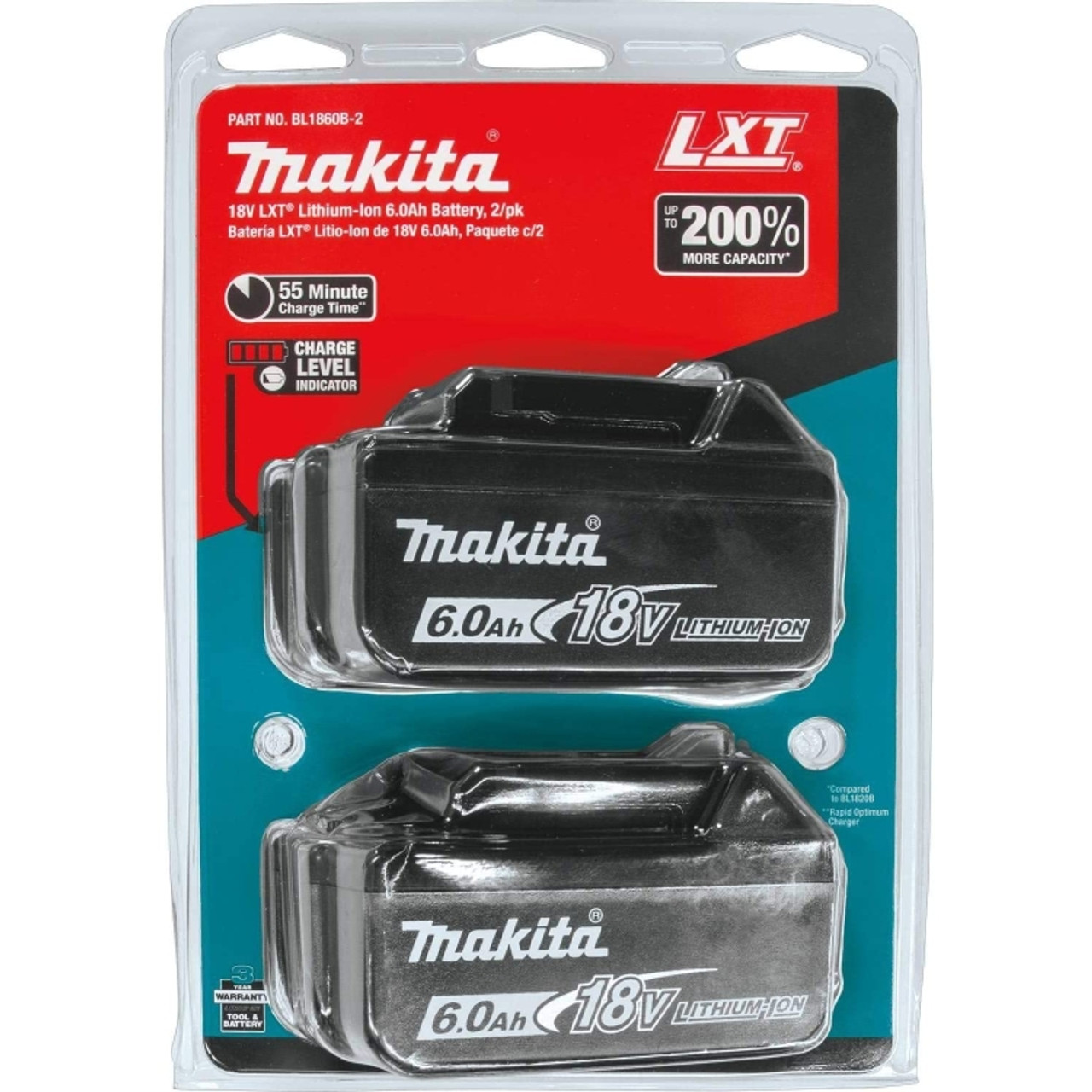 Makita 197429-0 BL1860 18V 6.0Ah LXT Battery 2-Pack