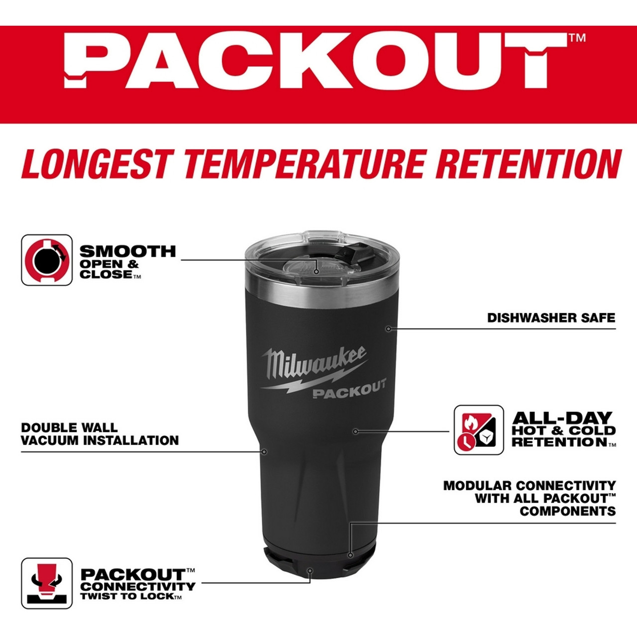 Milwaukee 48-22-8392B PACKOUT 20oz Tumbler - Black