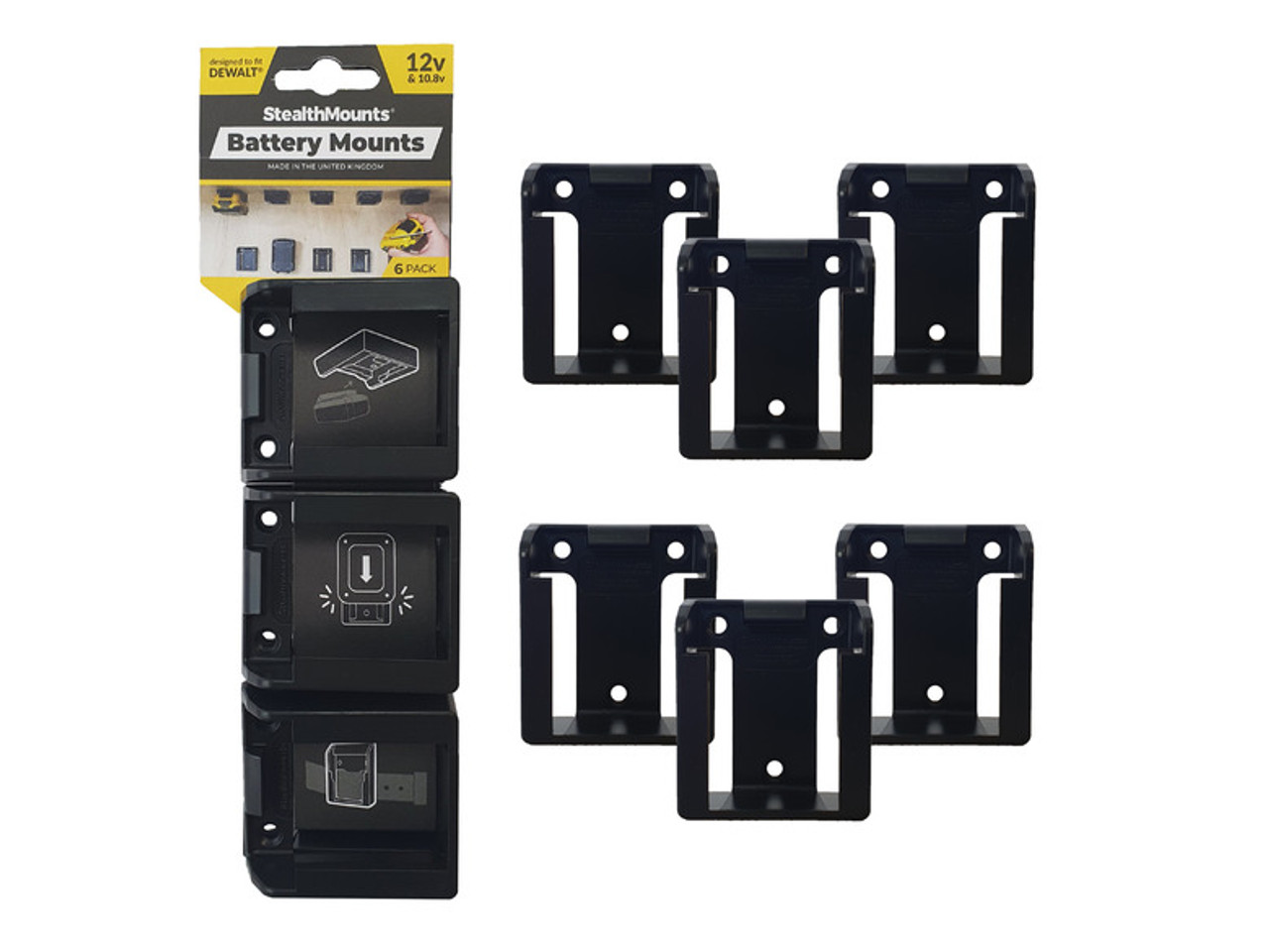 StealthMounts BM DW12 BLK 6 DeWalt Battery Mounts 12V 6 Pack