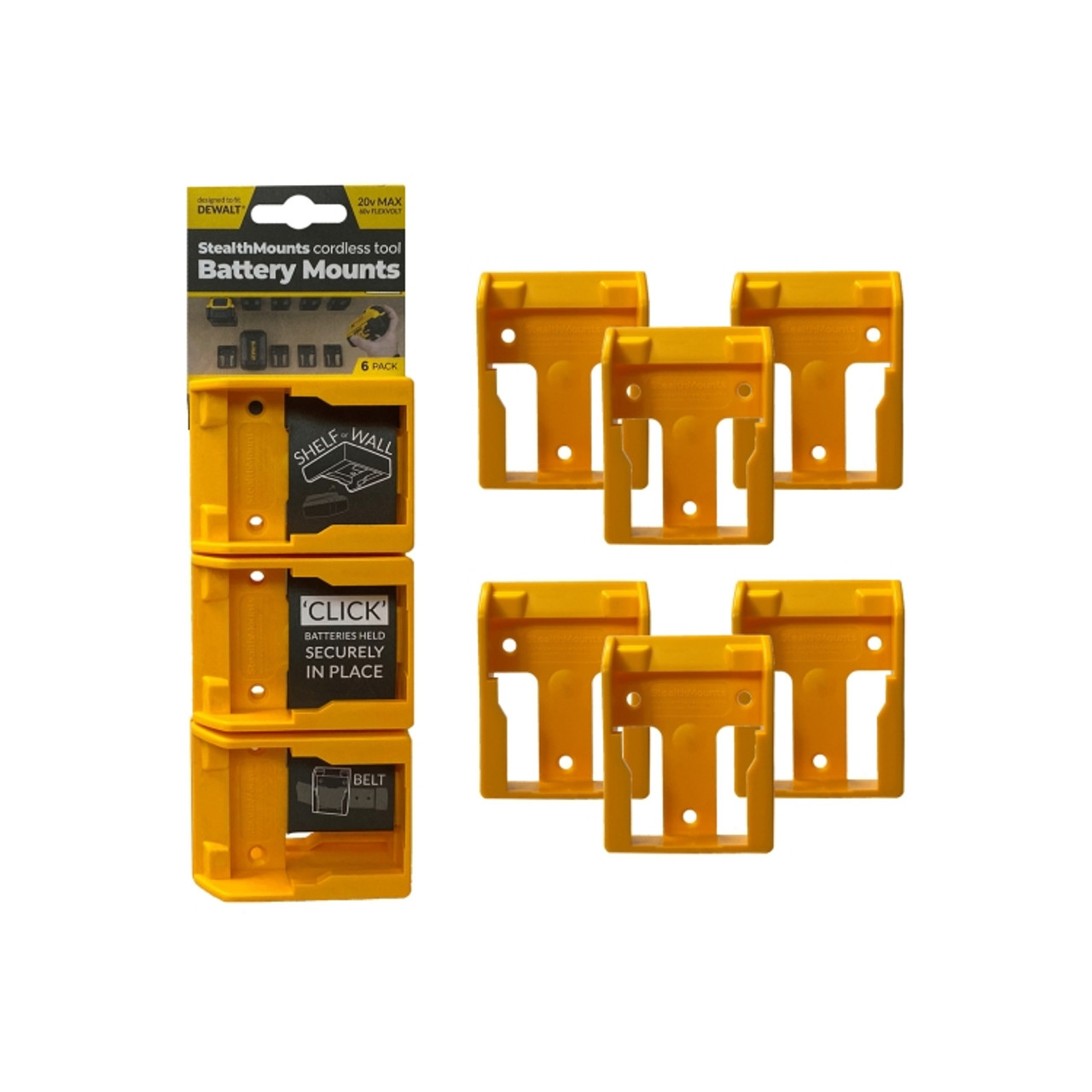 StealthMounts BM DW20 YLW 6 DeWalt Battery Mounts 6 Pack Yellow