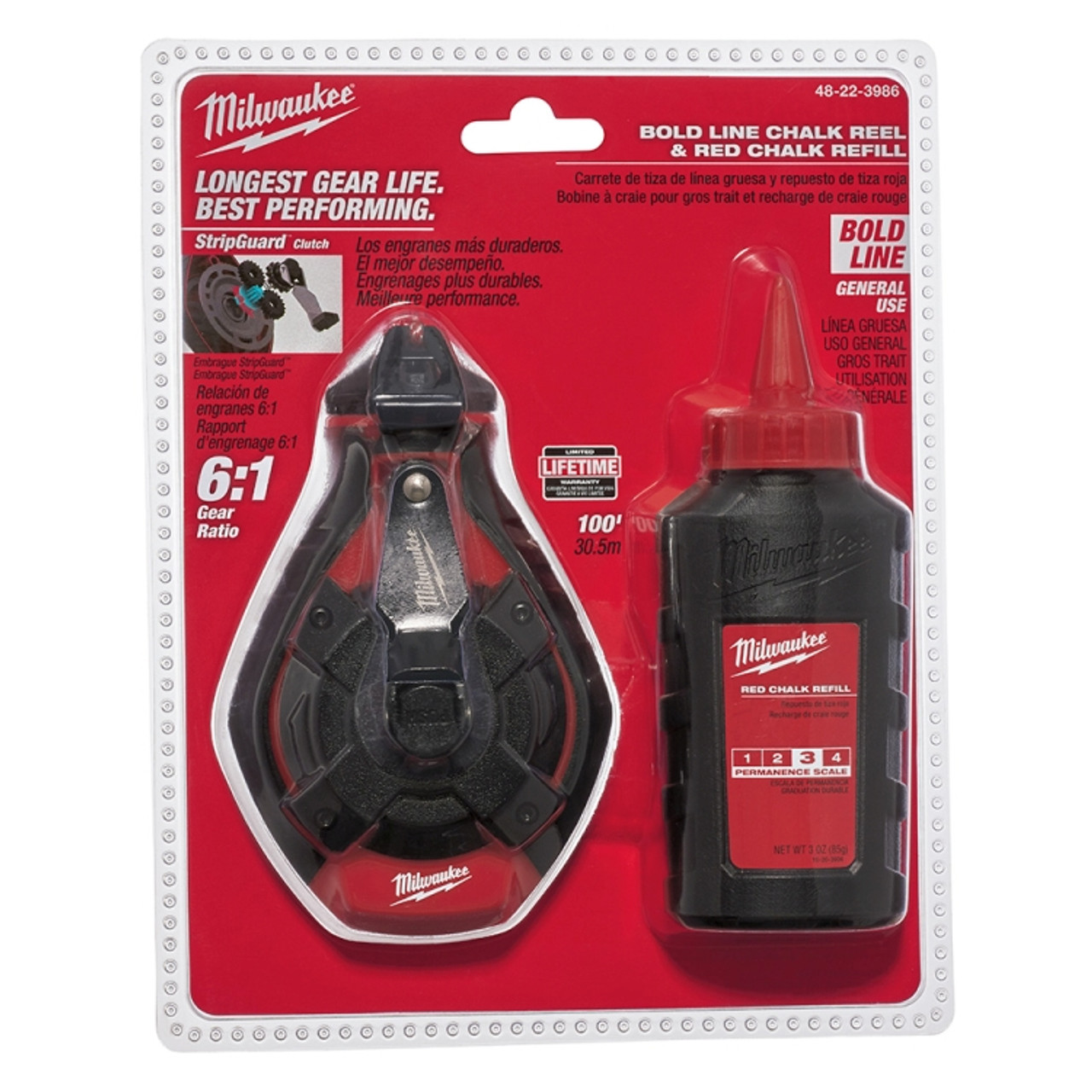 Milwaukee 48-22-3986 100 Ft. Bold Line Chalk Reel - Red Chalk