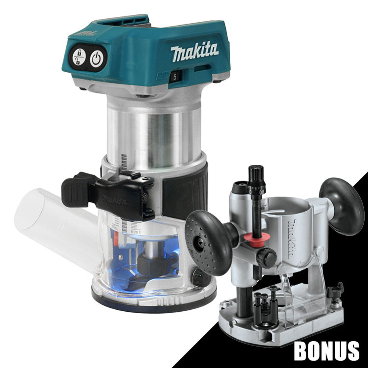 Makita DRT50ZX4 18V LXT Cordless Compact Router With Brushless Motor BONUS  196094-2 Plunge Base