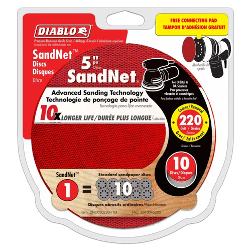 Diablo DND050220H10I 5 In. 220 Grit (Ultra Fine) SandNET Discs With Connection Pad (10-Pack)
