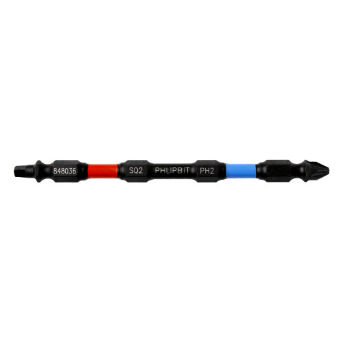 PHLiPBiT 16215-SQ2PH2x4 SQ2+PH2 4 in. Double Ended Impact Bit Red/Blue