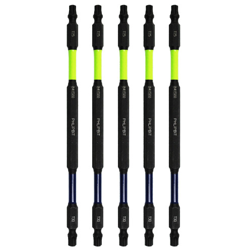 PHLiPBiT 16215-T25T30x6 T25+T30 6 in. Double Ended Impact Bit Lime/Navy