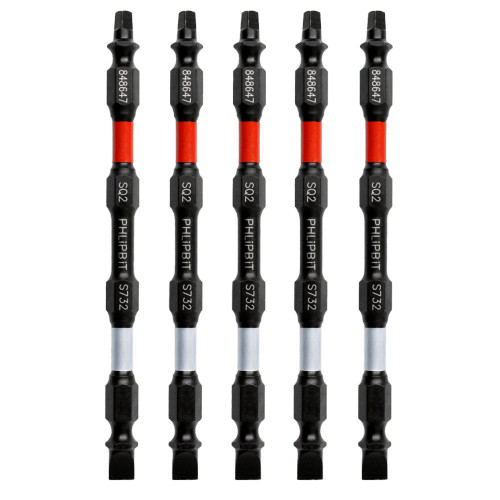 PHLiPBiT 16215-SL7SQ2x4 SL7+SQ2 4 in. Double Ended Impact Bit Silver/Red