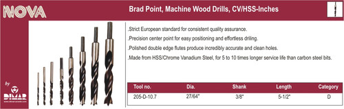 Dimar 205-D-10.7 Brad Point Wood Drill Bit 27/64