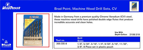 Dimar 205-DS-8 8 Pc Brad Point Set 1/8 To 3/8 Dia.