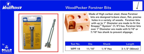 Woodpecker WPF-18 Forstner Bit-11/16
