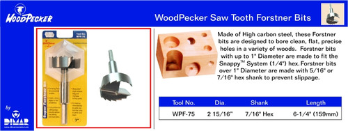 Woodpecker WPF-75 Forstner Bit-2 15/16