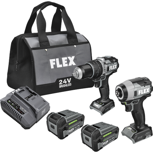 Flex FXM210-2C 1/2" 2-Speed Hammer Drill With Turbo Mode And 1/4" One-Touch Hex Impact Driver Kit