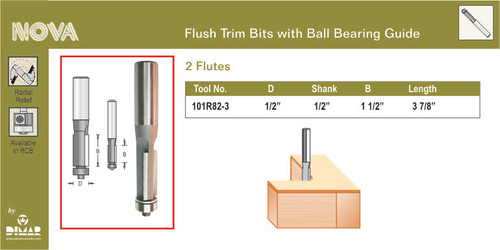 Dimar 101R82-3 1/2 In Flush Trim Bit With Ball Bearing 2 Flutes 1/2 In Shank 3 7/8 In Length