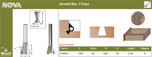 Dimar 104R4-5 13/64 In Solid Carbide Dovetail Seal Bit 2 Flute 1/4 In Shank 2 3/8 In Length