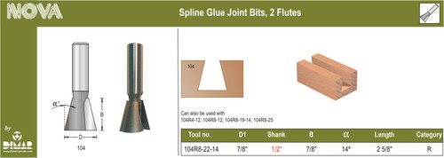 Dimar 104R8-22-14 7/8 In Dovetail Bit 2 Flutes RH 1/2 In Shank 2 5/8 In Length