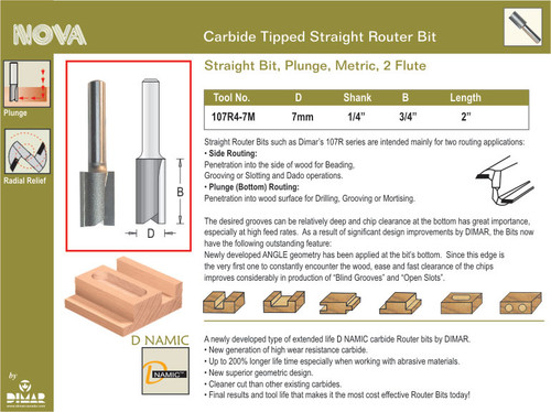 Dimar 107R4-7M 7mm Straight Bit 2 Flute 1/4 In Shank 2 In Length