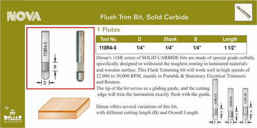 Dimar 118R4-0 Solid Carbide Flush Trim D=1/4