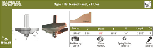 Dimar 126R8-67 2 5/8 In Ogee Fillet Raised Panel Bit 2 Flutes 1/2 In Shank 2 9/16 In Length