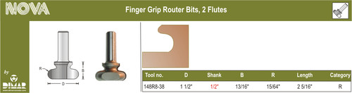 Dimar 148R8-38 1 1/2 In Finger Grip Bit 2 Flutes 1/2 In Shank 2 5/16 In Length