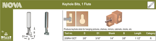 Dimar 209R4-10CT 3/8 In Keyhole Slot Cutter Bit 1 Flute 1/4 In Shank 1 1/2 In Length