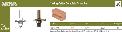 Dimar 108R3-4A8 1 7/8 In 3-Wing Cutter Assembly 5/32 In Cutting Length 1/2 In Shank 2 3/8 In Length