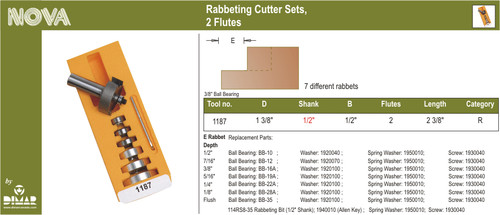 Dimar 1187 1 3/8 In Rabbeting Bit Sets 2 Flutes 1/2 In Shank 2 3/8 In Length