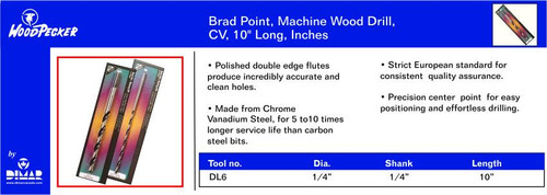 Dimar DL6 Brad Point Drill 1/4 Dia. 10 Long