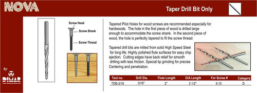 Dimar TDB-3/16 Taper Point Drill Bit 3/16