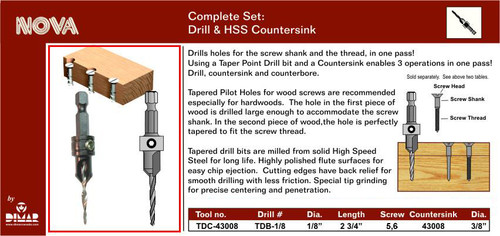 Dimar TDC-43008 Drill & HSS Countersink Set 1/8 X 3/8