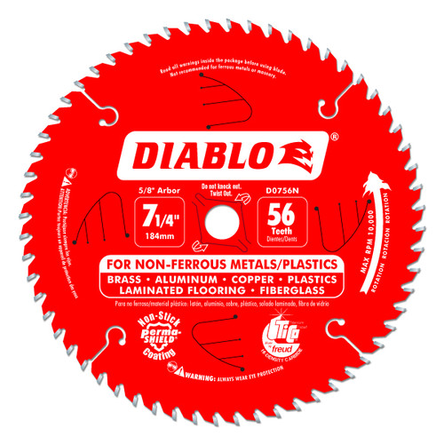 Diablo D0756N 7-1/4 In. X 56 Tooth Thick Aluminum Cutting Saw Blade