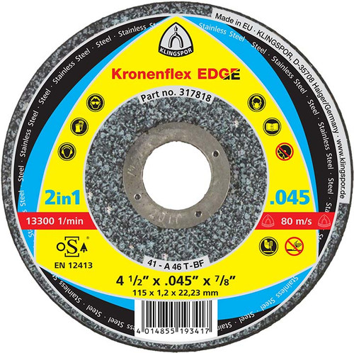 Klingspor 317818 Kronenflex Cut-off Wheels 0,8 - 1,0 Mm EDGE 4-1/2 X .045 X 7/8 (inch)