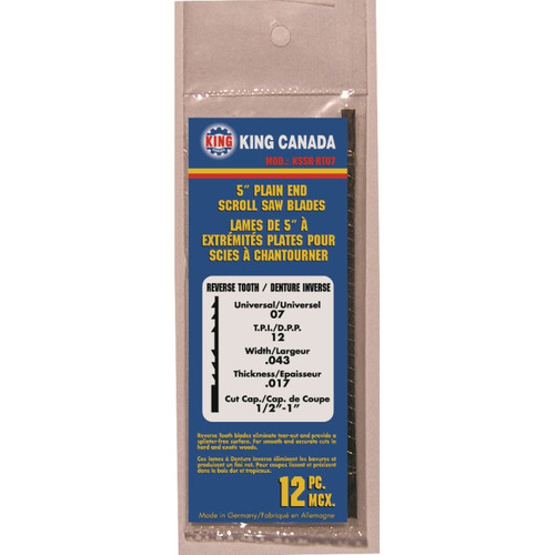 King Canada KSSB-RT09 Blades, 5 In. Plain End, Reverse Tooth (12 Pcs.)