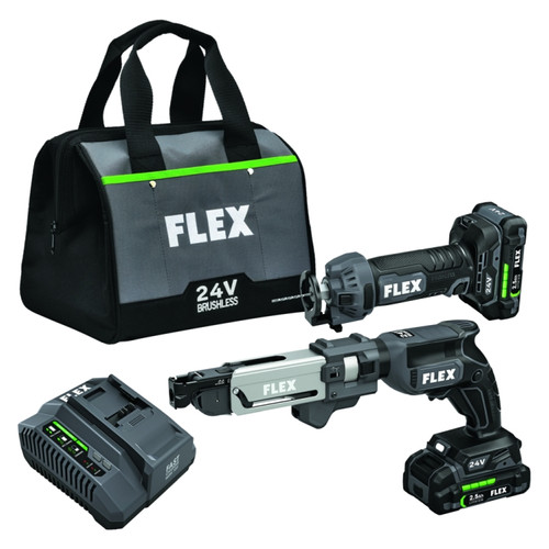 Flex FXM203-2A Drywall Screw Gun With Magazine Attachment And Cut Out Tool Kit