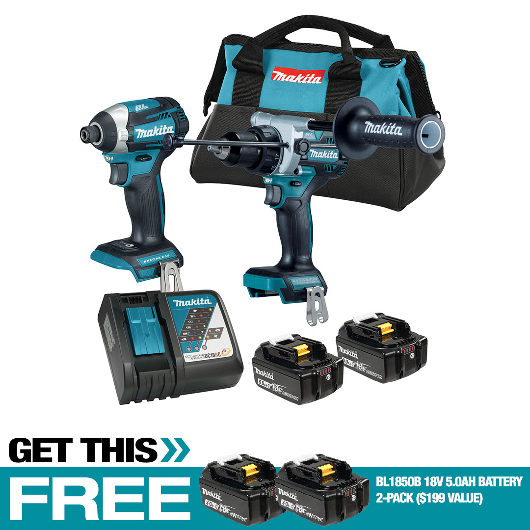 Makita DLX2412TX1 18V LXT BL 2-Tool Combo Kit w/BONUS