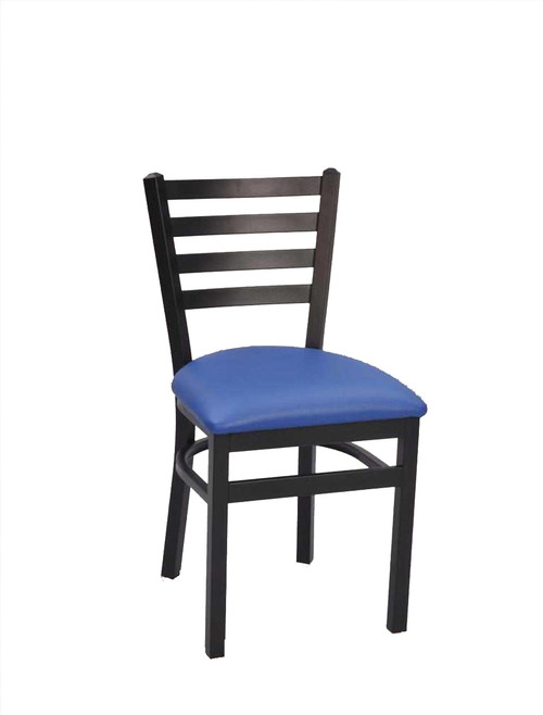 4 Ladder Metal Chair with black frame finish and blue vinyl upholstered seat | Seats and Stools 