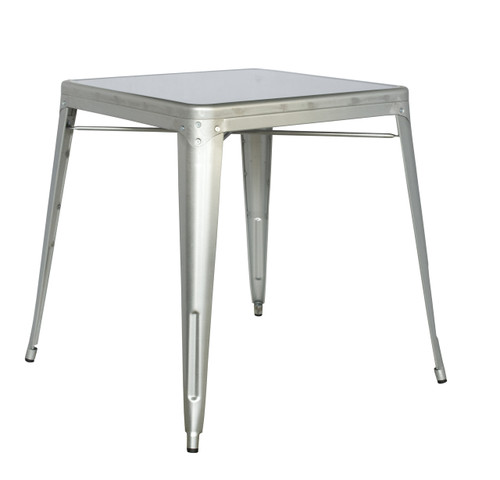 Galvanized Steel Outdoor Dining Table in silver finish. 