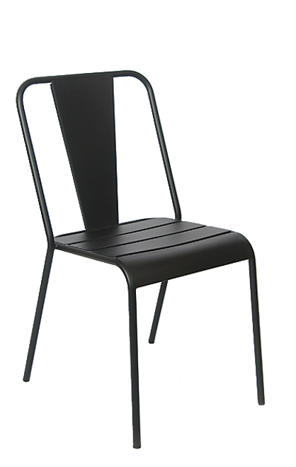 This outdoor iron chair in black withstands outdoor use and adds sophistication to your home, restaurant or bar patio.