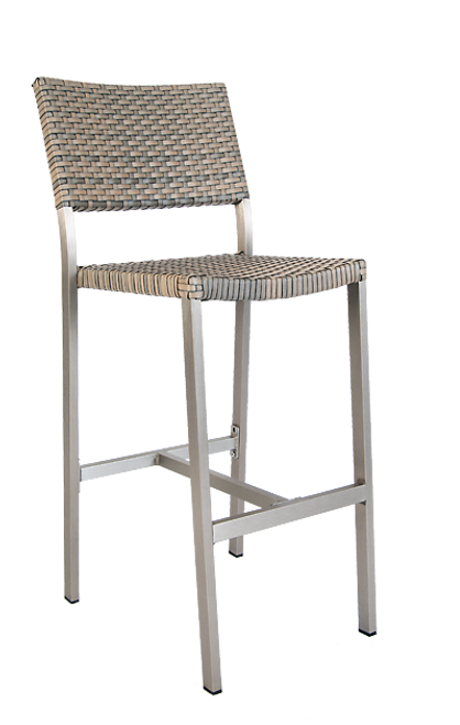 Diversey outdoor aluminum bar stool with imitation rattan seat and back, commercial or home use.